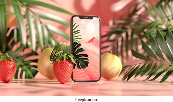 Tropical Phone Background with Strawberries and Apples
