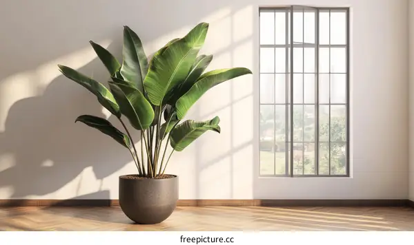 Modern Interior with Tropical Plant and Large Window