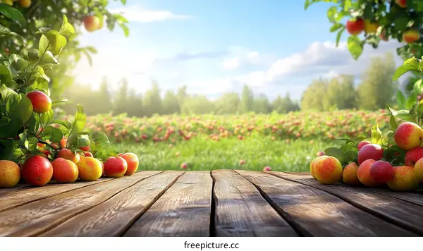 Apple Orchard Harvest Display on Wooden Table