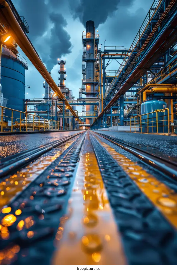 Night View of an Oil Refinery