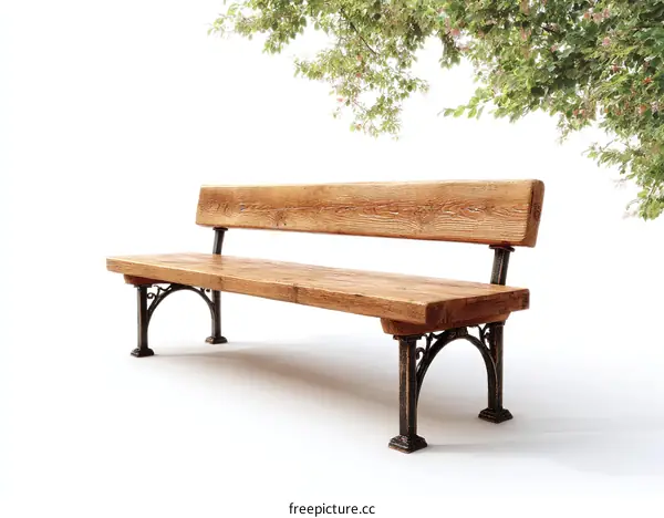 Wooden Park Bench Under Tree