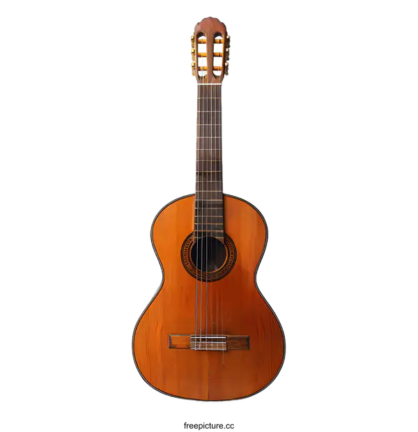 [Transparent Background PNG]Classic Wooden Acoustic Guitar on White Background