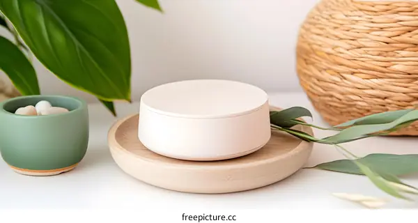 Minimalist Product Photography with White Background and Wooden Tray
