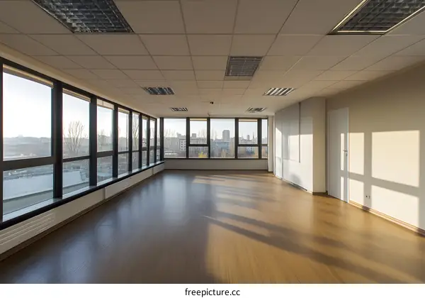Empty Office Room With Big Windows