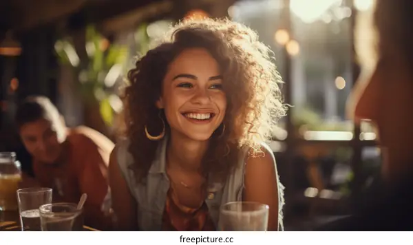 portrait of a smiling young woman with curly hair