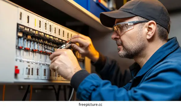 Electrician Working on Electrical Panel