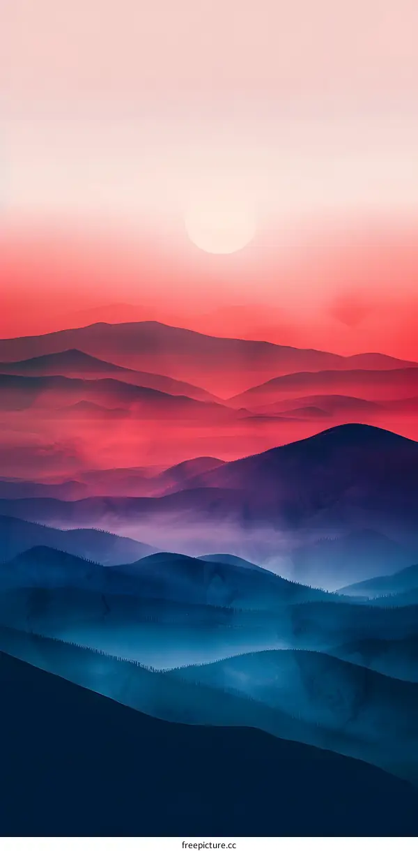 Beautiful Sunset Over Layered Mountains