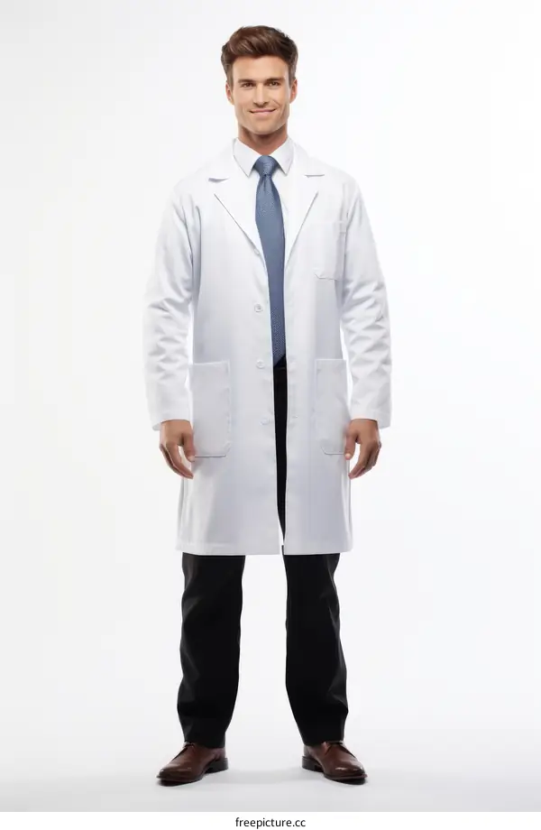 Young male doctor wearing a white lab coat