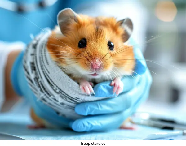 Close-Up Photo of a Small Ginger Hamster Being Held in a Gloved Hand