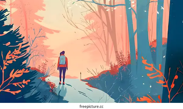 Woman Standing on a Path Through Forest