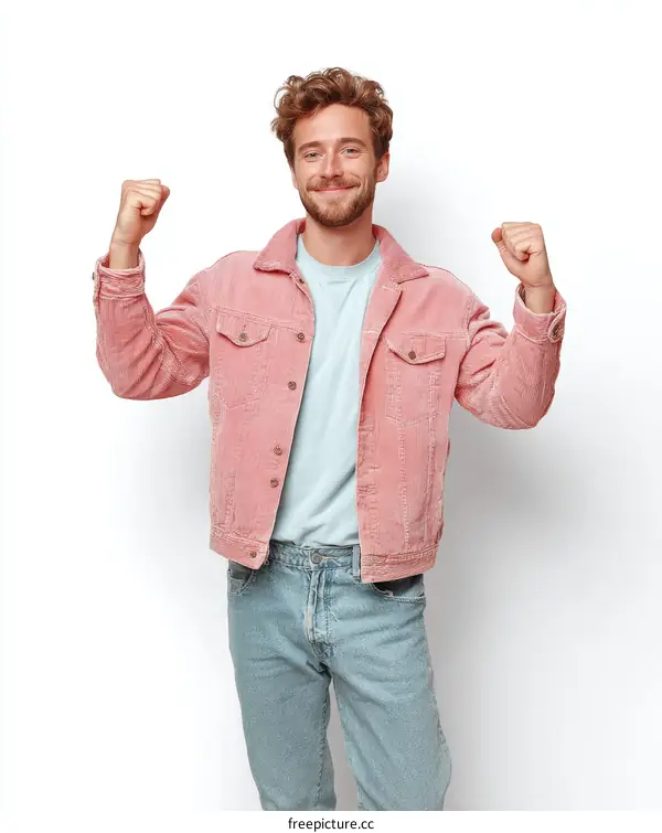 Stylish Man in a Vibrant Pink Corduroy Jacket