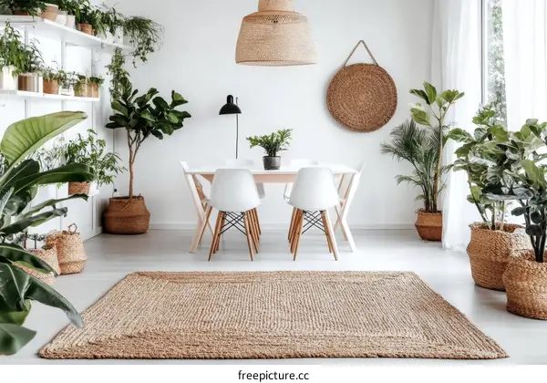 Modern Dining Area with Plants and Natural Accents