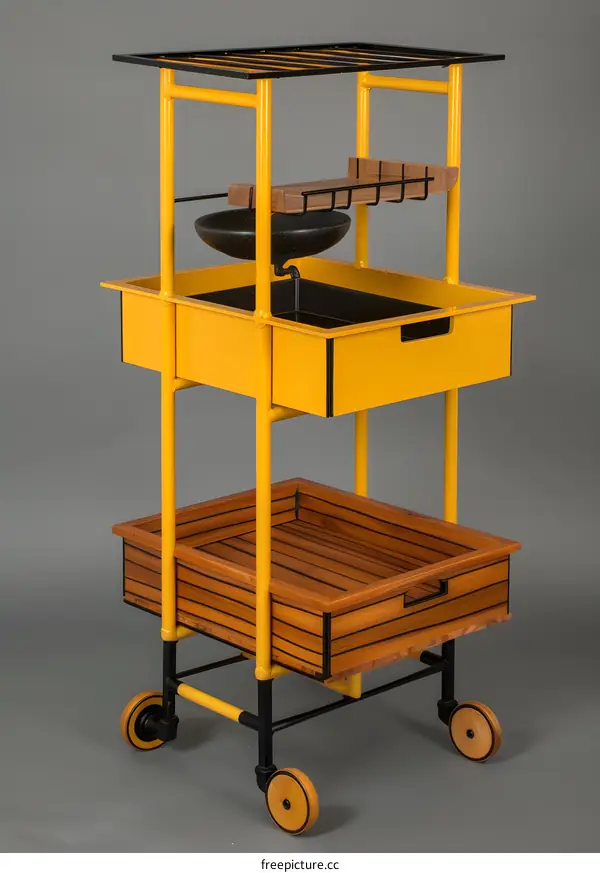 Yellow Kitchen Cart with Wooden Tray