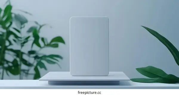 White Phone Mockup on Platform with Blurred Green Leaves