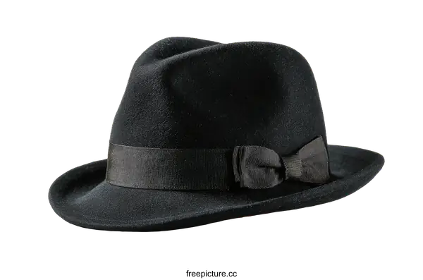 [Transparent Background PNG]Classic Black Fedora Hat with Bow Detail
