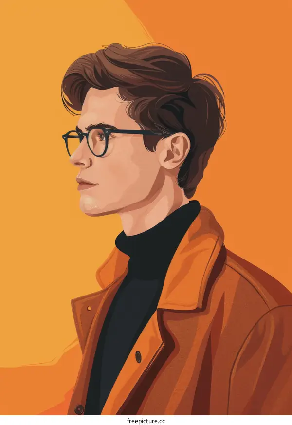 Portrait of a young man with glasses and a brown coat