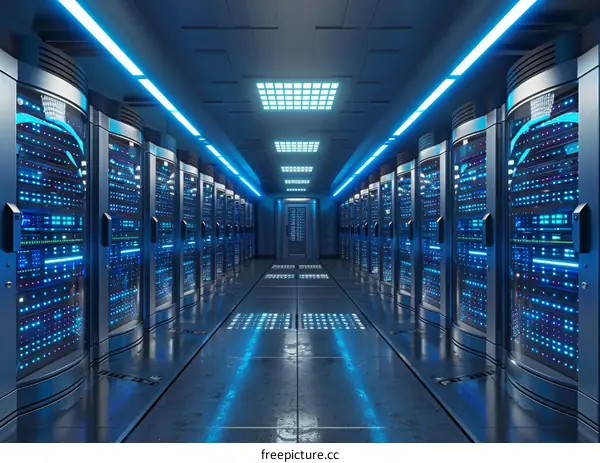 Server room with rows of server racks