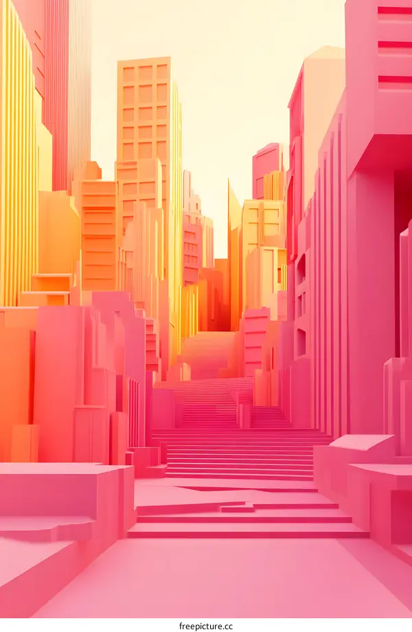 Abstract 3D Cityscape with Pink and Orange Colors