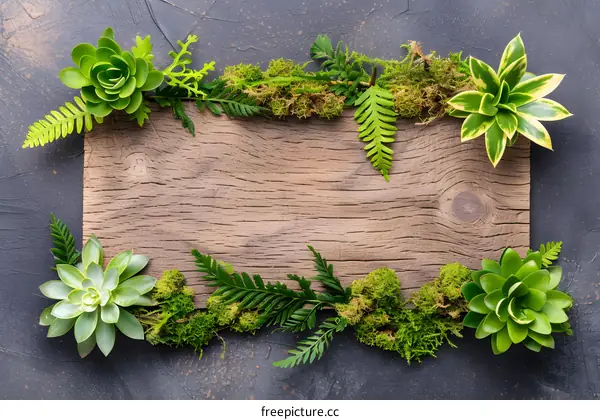 Green Plant Frame on Rustic Wooden Board