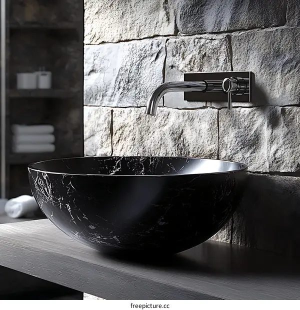 Modern Black Marble Sink in a Stylish Bathroom