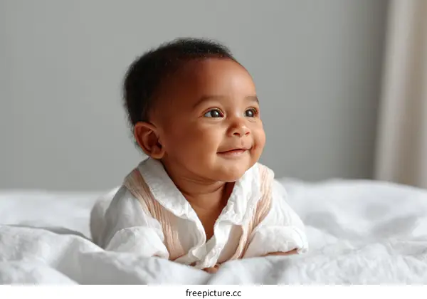 Adorable Baby Girl Smiling on a Bed