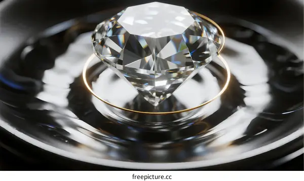 Sparkling Diamond with Reflections in Water Surface Close Up View