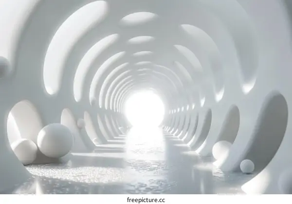 Futuristic tunnel with glowing end
