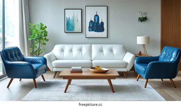 Modern Living Room with Blue and White Furniture