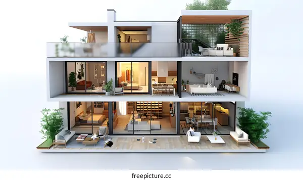 Three-story modern house