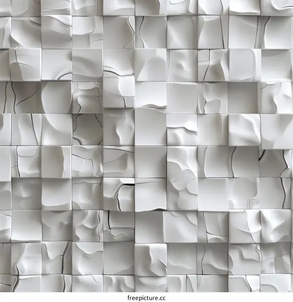 3D rendering of a seamless white ceramic tiles wall texture with beveled edges