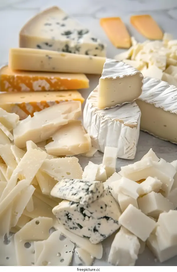 Assortment of Cheese Types on White Background