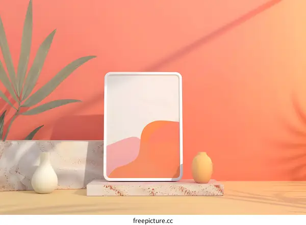 Abstract Minimalist Art Frame Mockup with Pink and Orange Colors