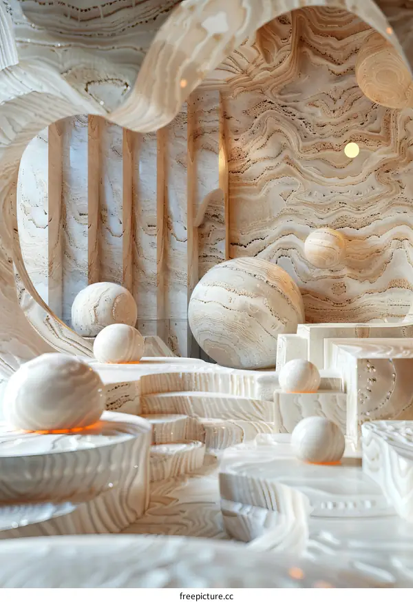 Abstract Architectural Design Interior with Light Beige Stone