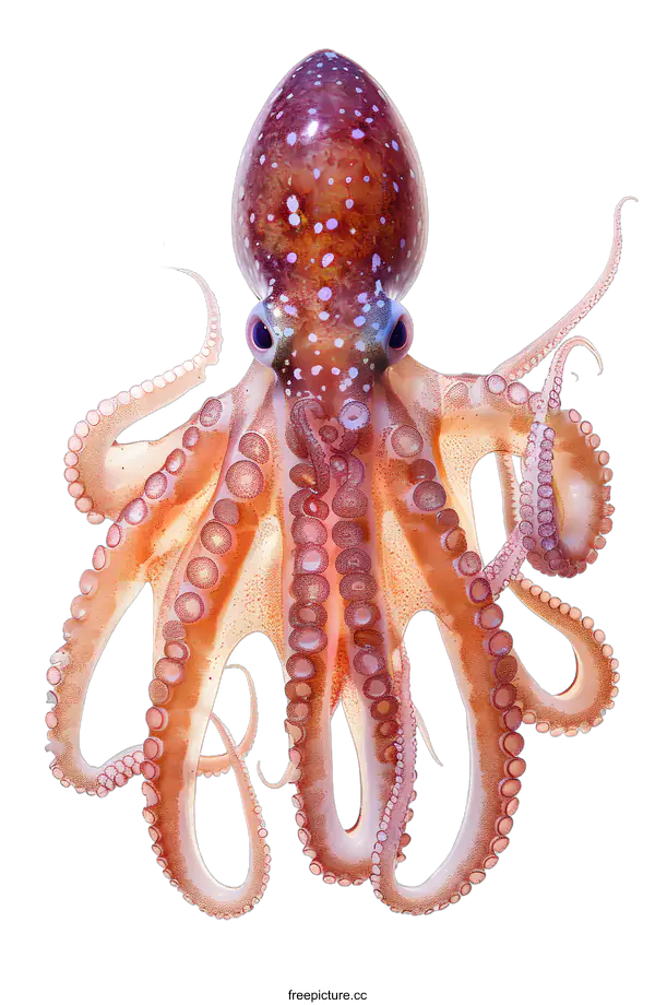 [Transparent Background PNG]Octopus with Spread Tentacles on White Background
