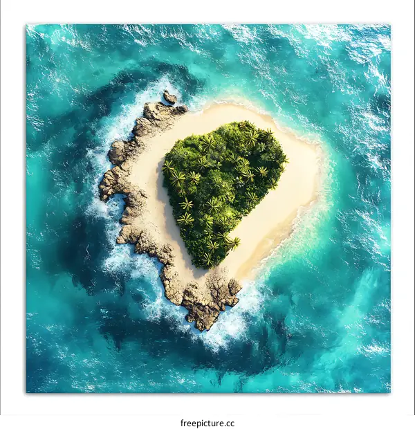Heart Shaped Island Paradise Aerial View