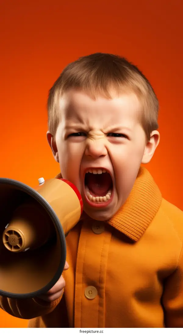 Little boy shouting through megaphone