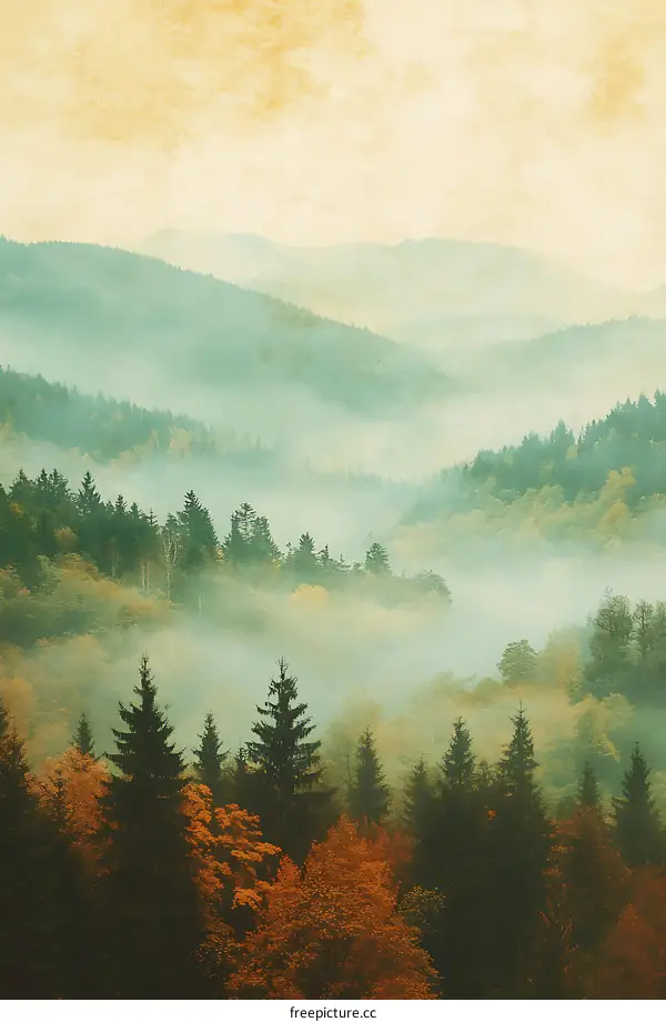 Foggy Mountain Landscape With Forest