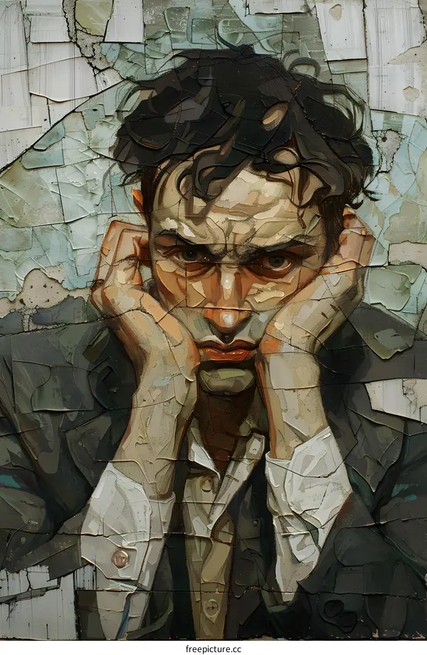 Portrait of a Man With Worried Expression in a Mosaic Style