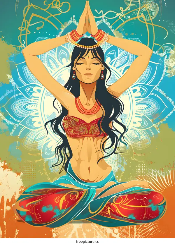 Woman in Lotus Position with Mandala Background