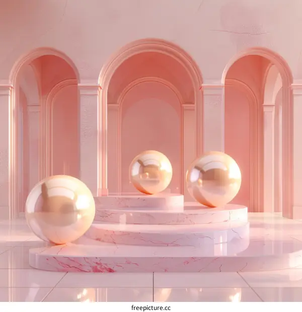 Pink Spheres on a Marble Pedestal