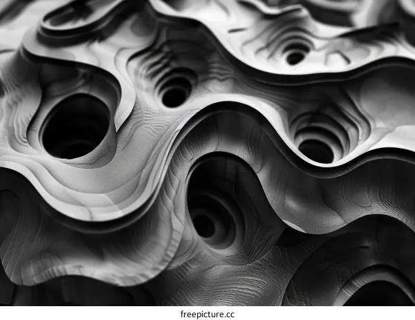 Black and white image of a terrain with circular holes