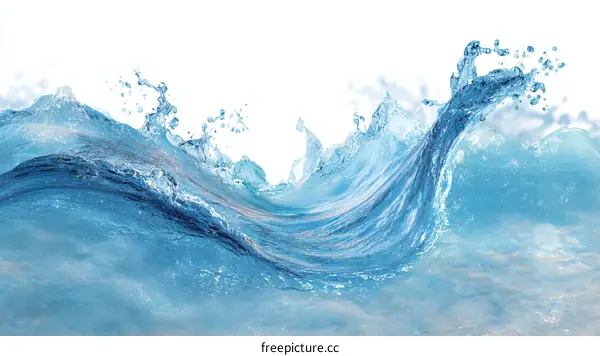 Water Waves Splashing Isolated on White Background