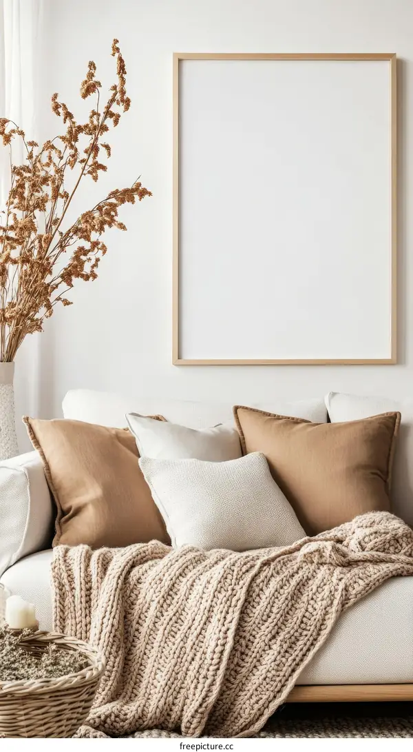 Modern Minimalist Living Room Decor with Blank Frame