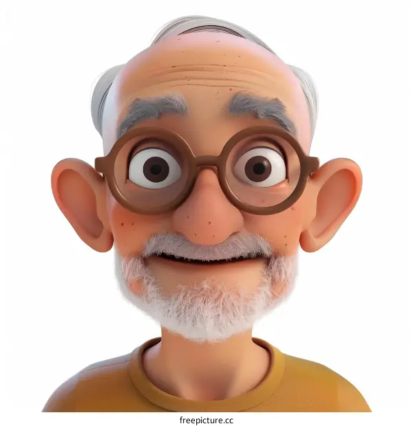 3D rendering of a happy old man with glasses