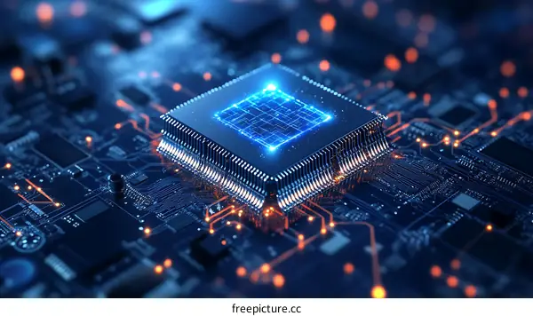 High-Tech Computer Chip on Circuit Board