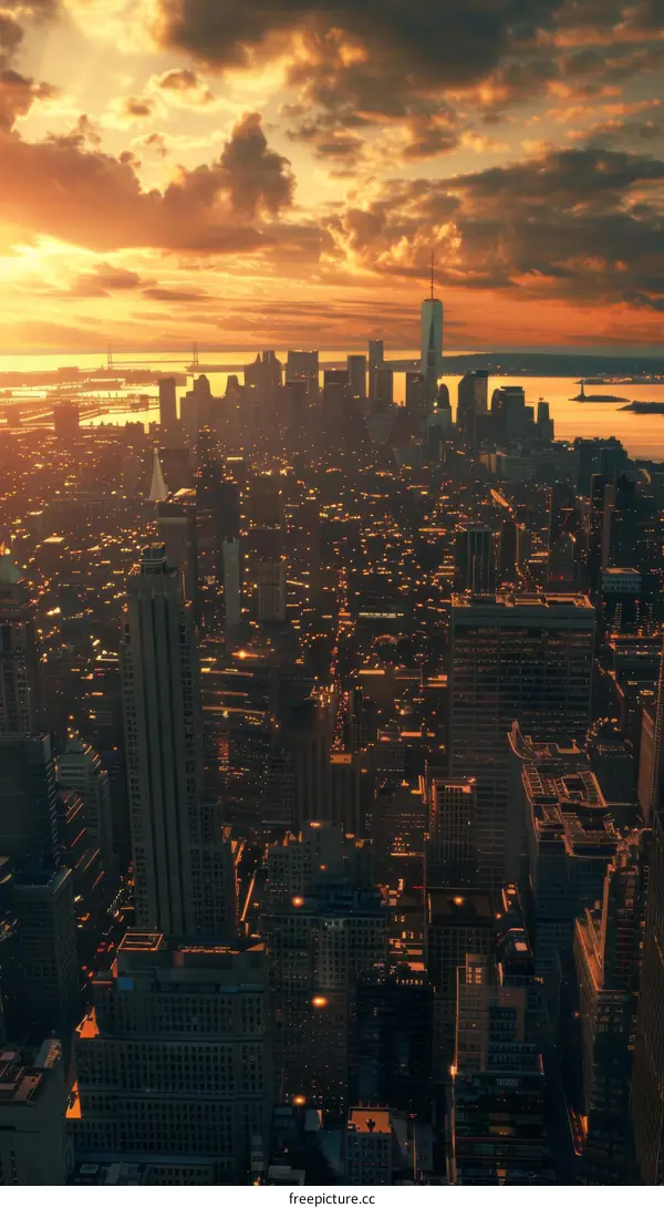 New York City Sunset Skyline View