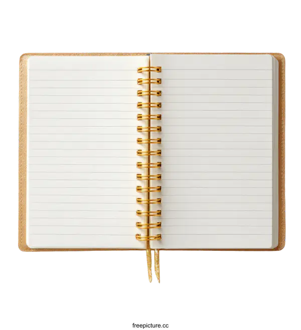 [Transparent Background PNG]Open Spiral-Bound Notebook with Gold Accents