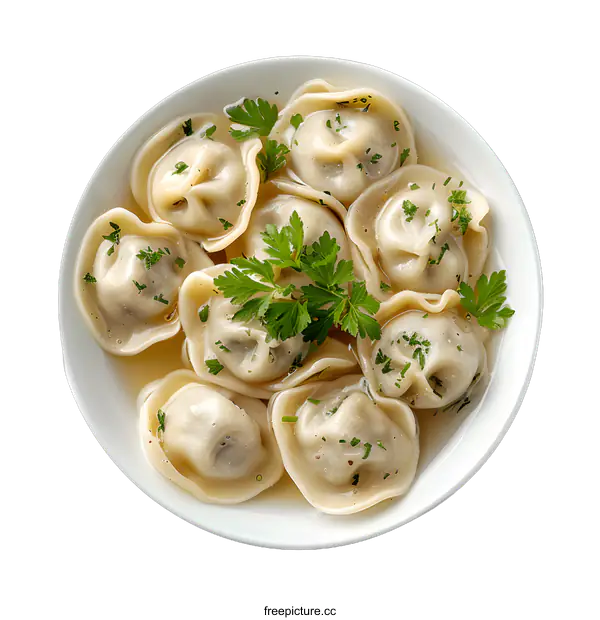 [Transparent Background PNG]dumplings in broth with parsley