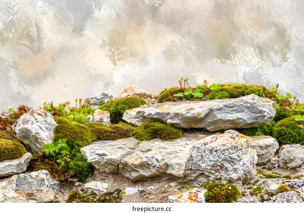 Green Moss and Rocks Nature Background