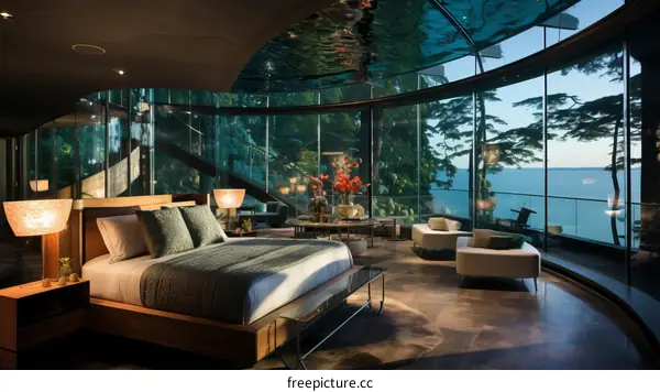 Modern coastal bedroom with ocean views